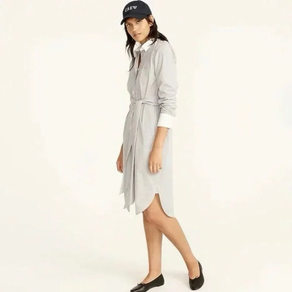 J.Crew 100% Cotton Poplin Classic-Fit Pin Stripe Sash Belt Shirt-Dress 6